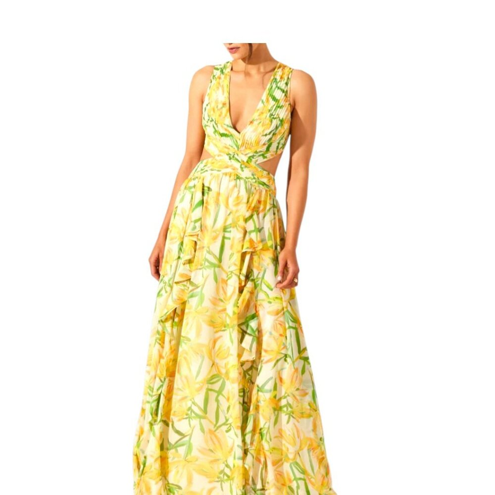 ASTR The Label Alyssa Ruffle Floral Pleated Cut-Out Maxi Dress Size M - Picture 2 of 13